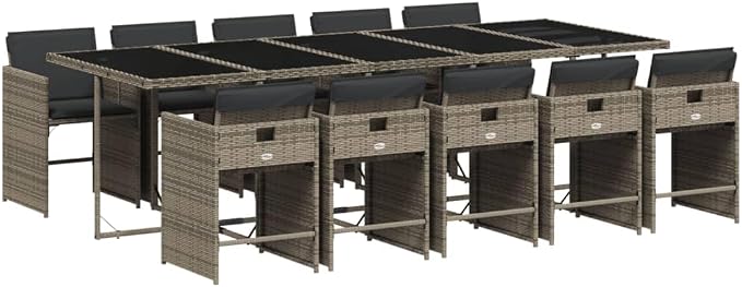 11 Piece Outdoor Patio Dining Set, Space Saving Cube Table with 10 Folding Chairs and Padded Cushions, Weather Resistant PE Rattan Garden Furniture for Backyard and Poolside