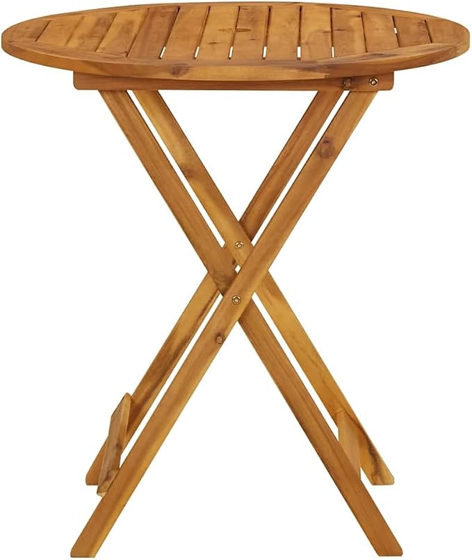 Solid Acacia Wood Folding Patio Table 27.6 Inch Outdoor Dining Table with Natural Oil Finish, Farmhouse Style Space-Saving Wooden Garden for Coffee, Snacks, Drinks