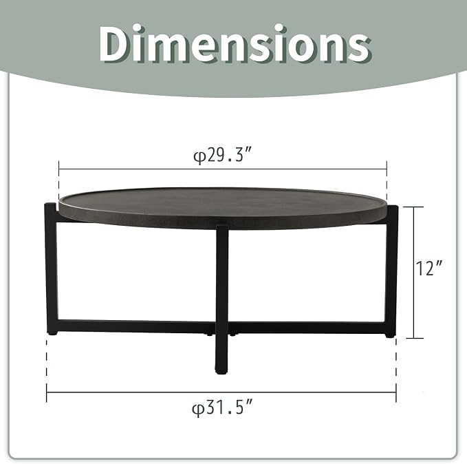 HOMPUS Outdoor Side Table, 31.5" Patio Coffee Table w Round Desktop, Concrete Finish Accent Home Decor for Living Room, Bedroom, Balcony or Office, Dark Grey