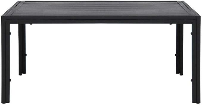 ABBLE Outdoor Coffee Table Steel Slat Black Coffee Table Indoor Outdoor Rectangle Patio Coffee Table for Living Room Café Courtyard Poolside Backyard (Black)