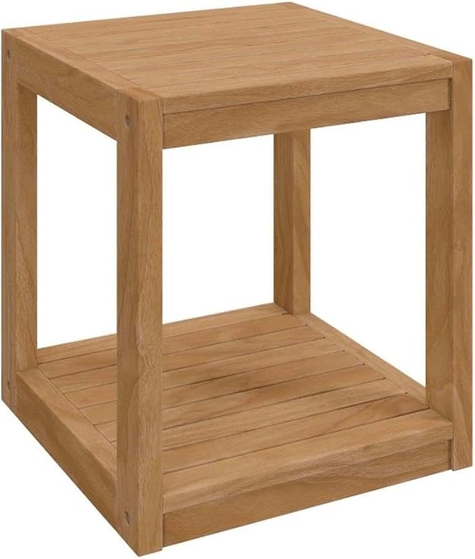 Modway Carlsbad Modern Teak Wood Outdoor Patio Side Table in Natural