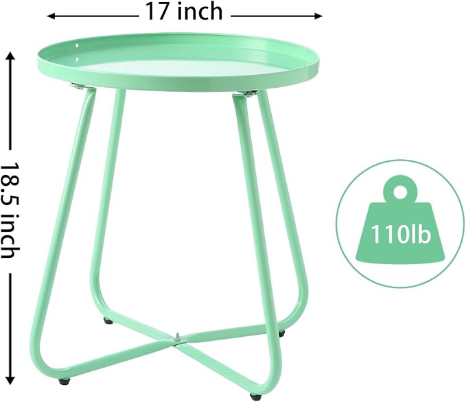 LITA Outdoor Side Table Metal Steel Weather Resistant Round End Table for Patio Balcony Living Room, Small Lightweight Weatherproof Accent Table,Green,Modern