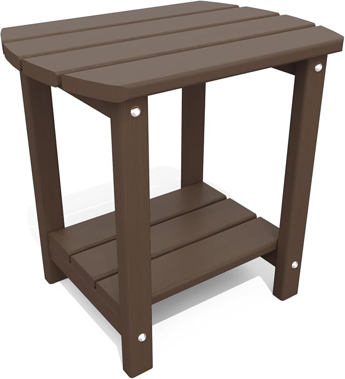 THOEOE Adirondack Outdoor Side Table, 2-Tier Sturdy Patio End Table Weather Resistant, Morden Side Table for Patio, Pool, Porch, Brown