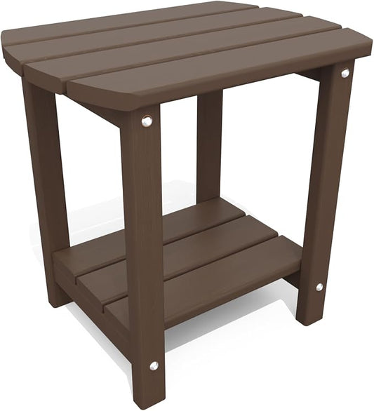 THOEOE Adirondack Outdoor Side Table, 2-Tier Sturdy Patio End Table Weather Resistant, Morden Side Table for Patio, Pool, Porch, Brown