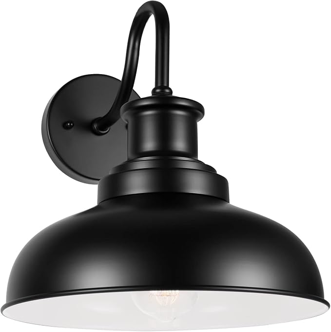 Outdoor Barn Light Outdoor Wall Sconce Farmhouse Exterior Wall Mount Light Vintage Outside Lighting Fixture Industrial Black White Lantern for Porch, Entryway, Garage, 1 Pack