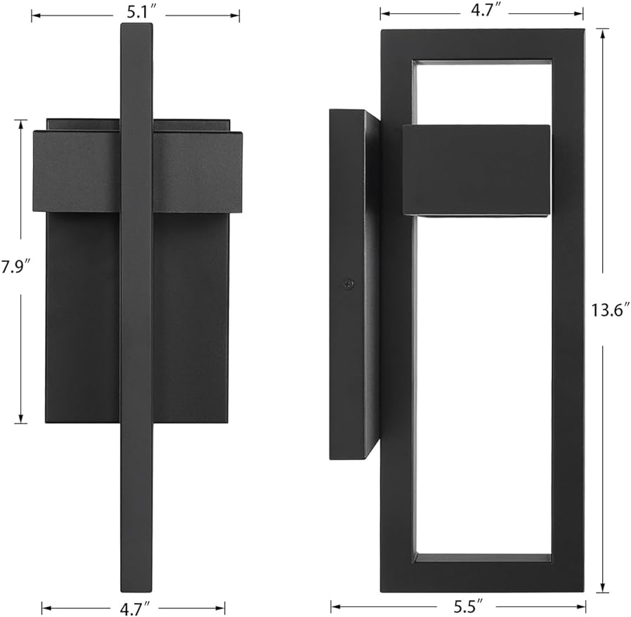 LamQee Outdoor Wall Lights Modern Exterior Lighting Fixtures, 3000K Integrated LED Outdoor Wall Sconce Lighting, Matte Black Outside Wall Mount Lights for House Front Door Porch Garage Patio 1 Pack