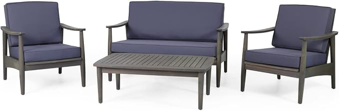 Christopher Knight Home Willowbrook Outdoor 4pc Chat Set - Acacia Wood - Gray