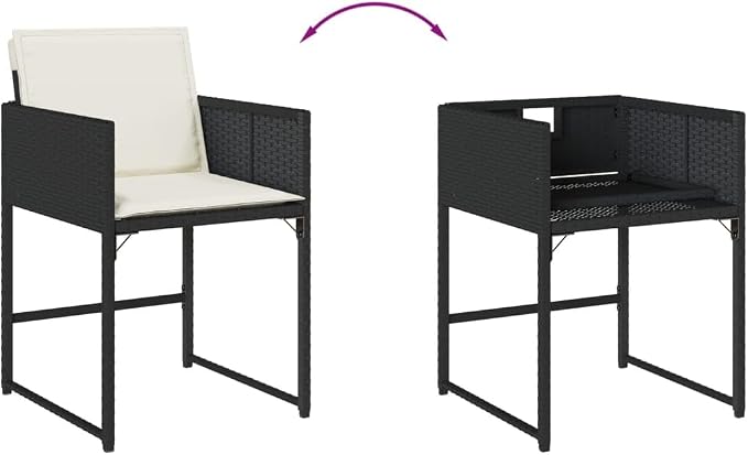 7 Piece Outdoor Patio Dining Set, PE Rattan Garden Table and 6 Foldable Chairs with Cushions, Black Weather-Resistant Backyard Furniture