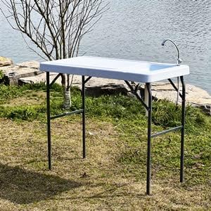 Fish Cleaning Table with Sink: Portable Folding Camping Table - Outdoor Washing Station with Faucet -Fish Fillet Table for Camping Picnic Gardening