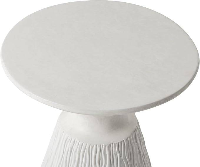 COSIEST Set of 2 Outdoor Side Table, White Mushroom Shaped MgO Accent Table, Lightweight Patio End Table with Rotund Base, Round Top Plant Stand for Garden and Deck