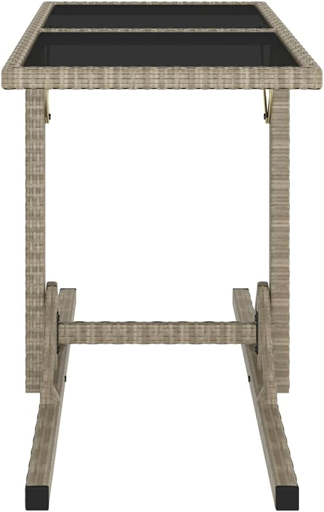 Poly Rattan Patio Table with Glass Top, Outdoor Side Table for Garden Bistro Balcony, Weather Resistant Beige Bistro Table 43.3 x 20.9 x 28.3 inches