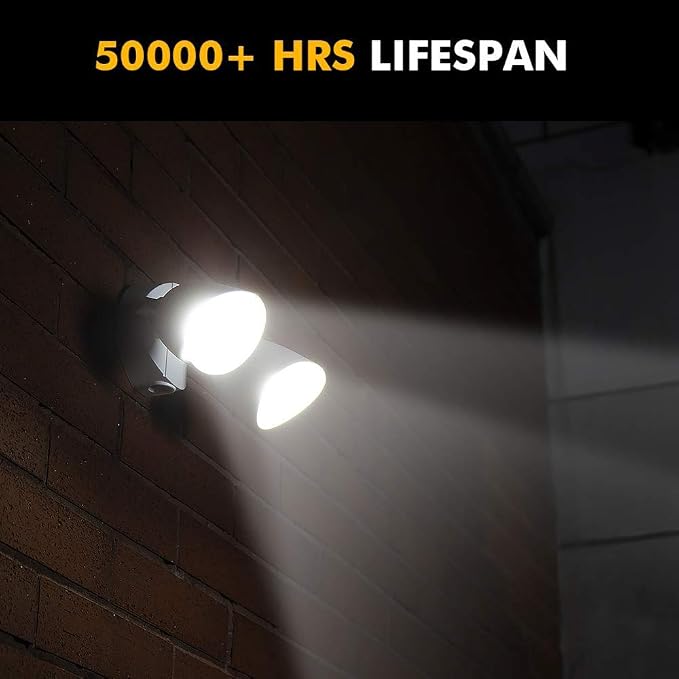 LUTEC 6222W 3500 Lumen 32 Watt 28 LED Dual-Head Floodlight Outdoor, Full Metal Design, Waterproof Exterior Security Wall Light for Patio, Garden, Yard-White