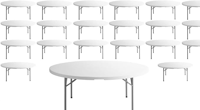 Pack 30 72 Inch / 180cm White Plastic Folding Table Heavy Duty Round Table Folding Round Table Banquet Round Table Granite Outdoor Table White Plastic Card Folding Table 72 Round Table Party