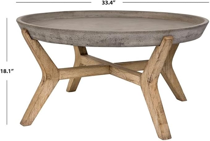 Pemberly Row Round Wood/Concrete Coffee Table, 18.1 in Height, Dark Gray Finish, Weather Resistant, Indoor/Outdoor Use, Sculptural Design, 33.4 in Diameter