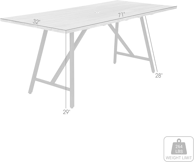 Armen Living Koala Outdoor Patio Light Eucalyptus Wood and Metal Rectangle Dining Table