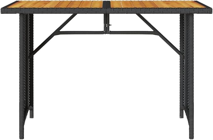 Patio Table with Acacia Wood Top, 43.3x26.8x27.6 Inch Outdoor Garden Table, PE Rattan and Powder-Coated Steel Frame