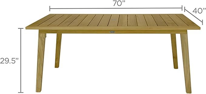 Royal Teak Collection Admiral Dining Table, 40x70-Inch Outdoor Rectangular Teak Table with Umbrella Hole, Wooden Dining Tables, Residential and Commercial Outdoor Furniture (ADT70)