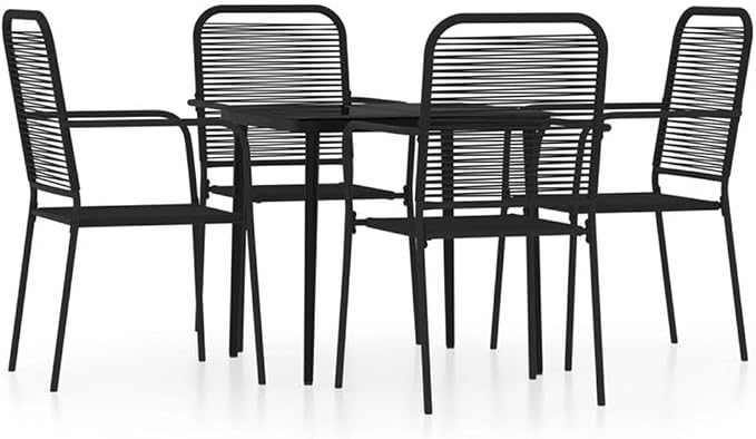 BOWERY HILL 5-Piece Powder-Coated Steel Patio Dining Set, Black Finish, Modern Minimalist Design, Indoor/Outdoor Use, Durable and Easy Maintenance, Perfect for Garden, Terrace, or Alfresco Dining