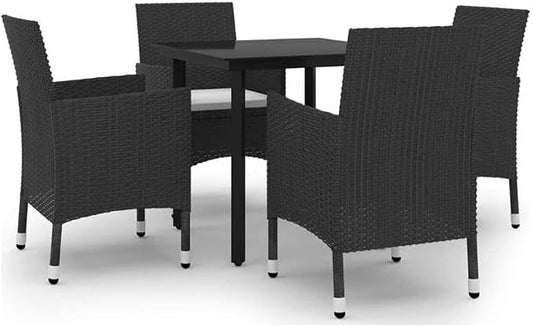 Afuera Living Contemporary Patio Dining Set, Black/Cream White Finish, 5-Piece Set, Powder-Coated Steel Frame, Glass Top Table, Polyester Cushions, Indoor/Outdoor Use, Weather-Resistant, Seats 4