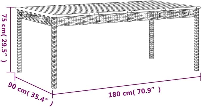 vidaXL - Garden Table/Outdoor Dining Table - Black/Brown - Acacia Wood/Steel - Rectangular - Weather- - for Garden/Balcony/Terrace - Seats 6 People - 70.9x35.4 inches