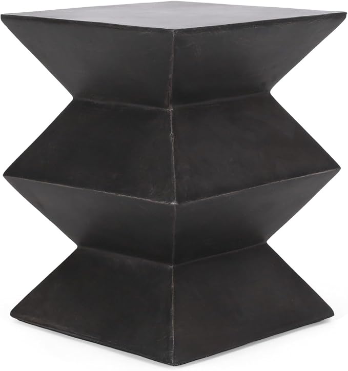 Outdoor Lightweight Concrete Side Table, MGO End Table with Geometric Pedestal Design, 15.5"x15.5"x20" Modern Patio Accent Table for Garden, Balcony, Living Room, Copper