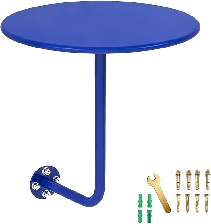 Wall Mounted Round Table, 12-20in Bar Table with L-Type Bracket, Floating Side Table for Indoor/Outdoor Use, 25kg Load Capacity