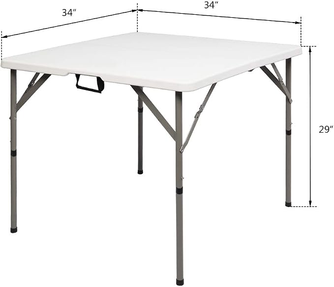 Outvita Plastics Folding Table Height Adjustable Indoor Outdoor Square Picnic Table with Carry Handle, Lock for Camping, Party, Picnic, BBQ White