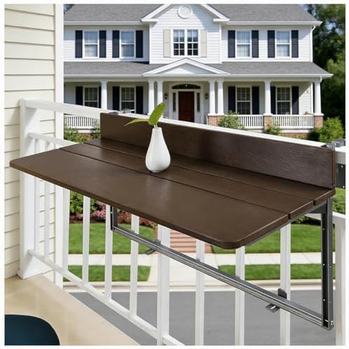 Adjustable Brown Balcony Bar Table for Railings, Folding Hanging Patio Table, Weather-Resistant Aluminum Side Table for Indoor/Outdoor Use (31.5x14.6in)