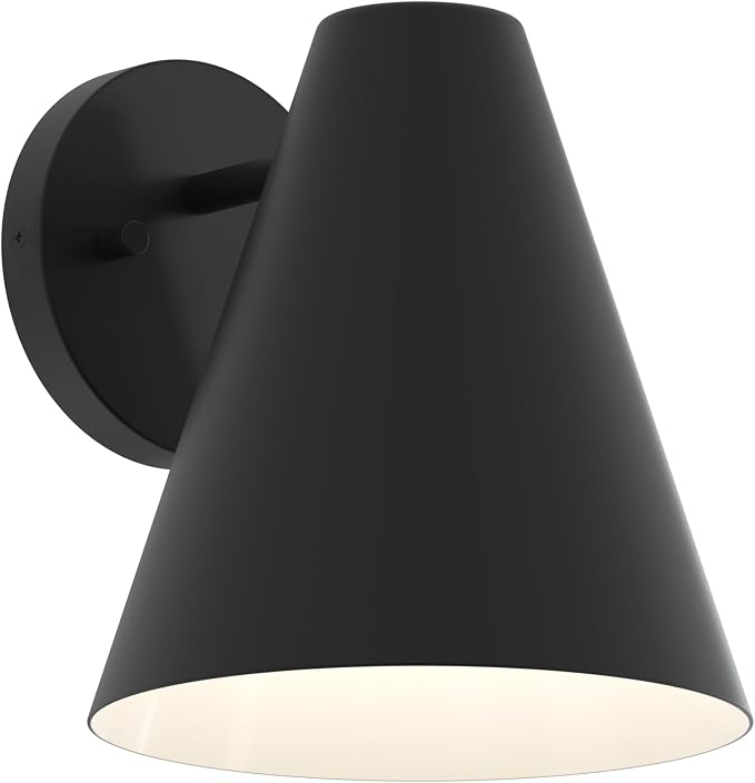Progress Lighting Mik 18 Inch 1-Light Outdoor Wall Light, Modern Industrial Exterior Light, Matte Black Tapered Cone (18 in. H x 10 in. W x 12 in. Dia), P560409-31M