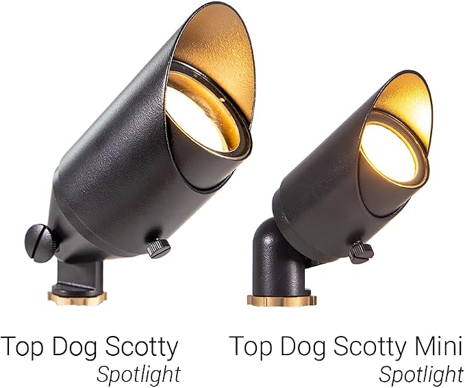 VOLT 12V Top Dog Outdoor Mini Spotlight (Black) & 4W 2700K MR11 LED Bulb | Solid Cast Brass with Durable Powder Coating, 350 Lumens of Warm White Light, Ideal for Yard, Lawn, Garden, Trees & House