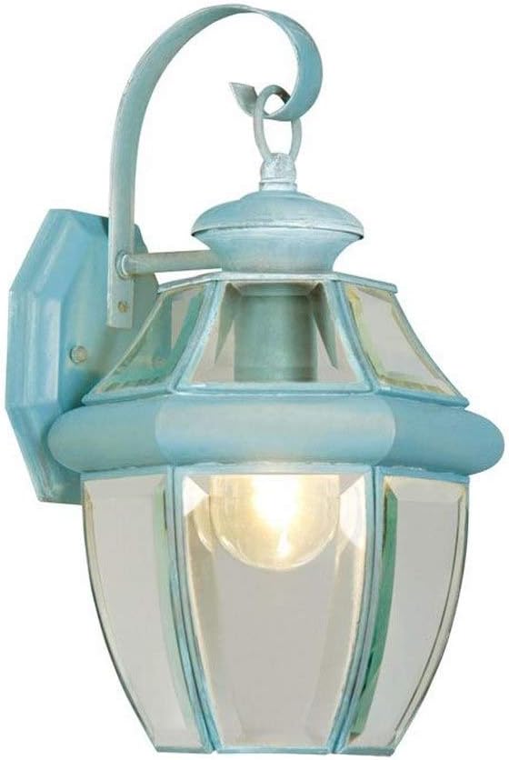 Livex Lighting 2151-06 Monterey 1-Light Wall Lantern, Verdigris | Clear Beveled Glass; Solid brass construction