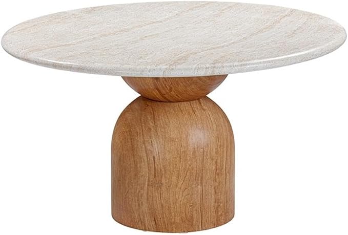 Pemberly Row Travertine Concrete Indoor/Outdoor 54" Round Dining Table