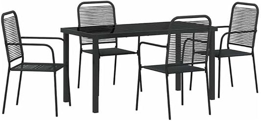 Afuera Living 5 Piece Powder-Coated Steel Patio Dining Set, Black Finish, Rectangular Design, UV-Resistant, Weather-Resistant Outdoor Garden Furniture for Spring and Summer Meals, Seats 4