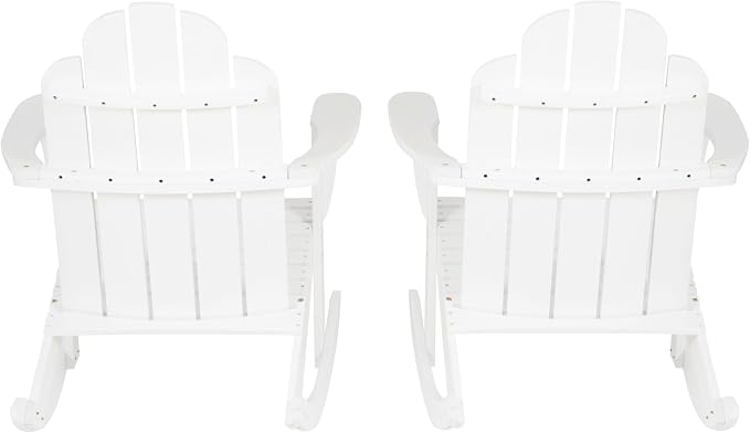 Linon Jayde White Solid Wood Outdoor Adirondack Rocking Chair Set of 2