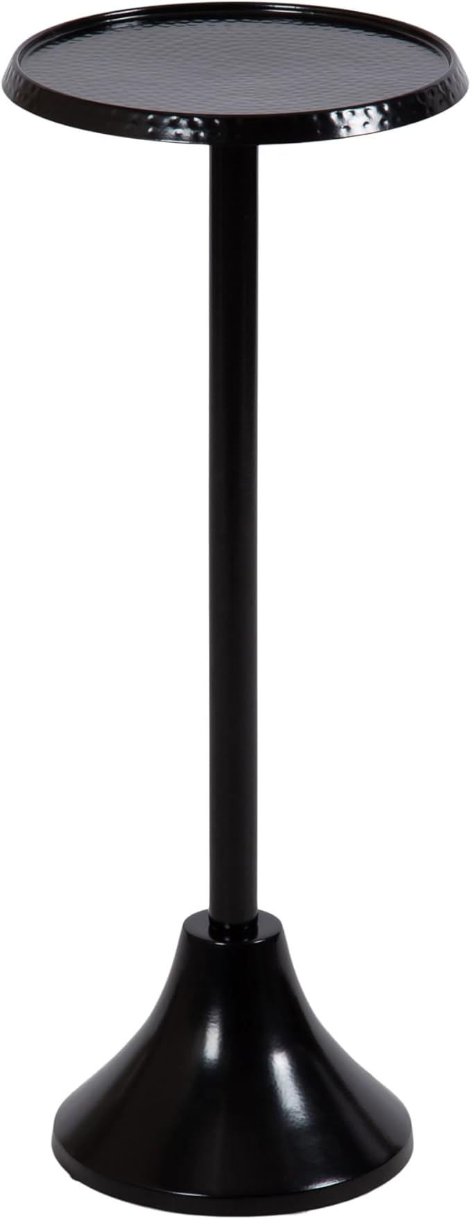 Kate and Laurel Sanzo Modern Pedestal Outdoor Drink Table; 9 x 9 x 23; Black; Decorative Outdoor Patio Table for Deck with Hammered Tabletop for Use as Small Plant Stand or Living Room Martini Table