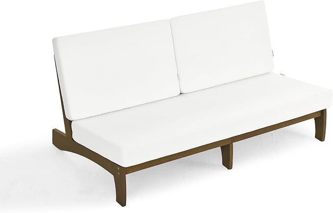 Outdoor Furniture Patio Couch, Weather Resistant 3-Seater Patio Sofa with Removable Cushion, Teak Wood Frame for Porch & Backyard Seating - Beige