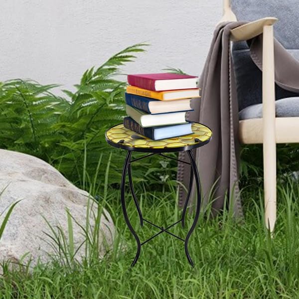 Outdoor Side Table Wasp Round Small Patio Accent Table Indoor End Table for Yard, Garden, Living Room, Bistro Balcony or Lawn