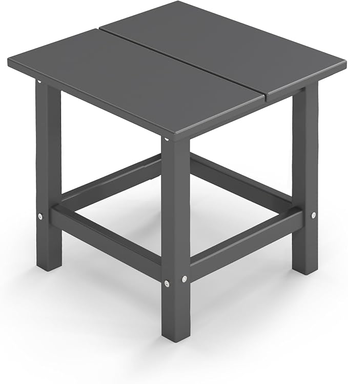 GREENVINES Adirondack-Outdoor-Side-Table | 18 x 18 Inches | HDPE Plastic | All Weather | Outside Couch Tables for Conversation Set | Gray | for Patio Porch Deck Lawn