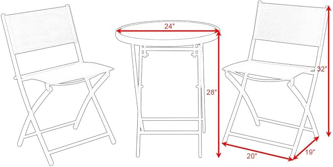 3 PCS Folding Bistro Table Chairs Set Garden Backyard Patio Furniture White Loveseat Coffee Table, Onesize