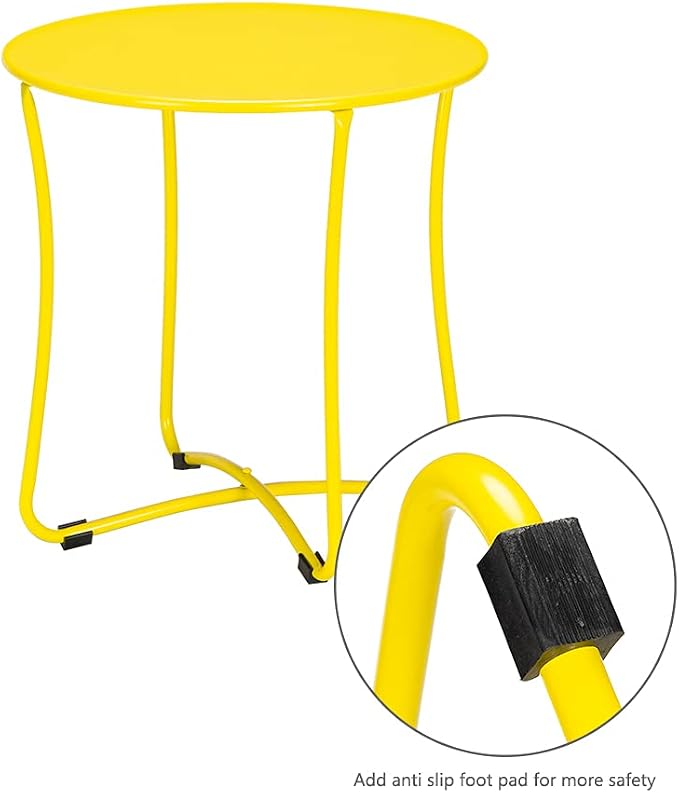 18" Metal Side Table, Small Round Table Terrace Wrought Iron Side Table Weather Resistant Outdoor End Table, Blue (Golden)