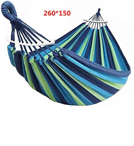 Outdoor Hammock Portable Garden Hammock Sports Home Travel Camping Swing Canvas Stripe Hang Bed Hammock Double Single People (260x150 Blue)