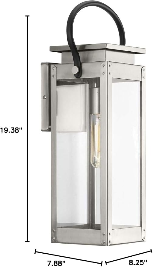 Progress Lighting Union Square Collection 1-Light Clear Flat Glass Farmhouse Outdoor Medium Wall Lantern Light Stainless Steel