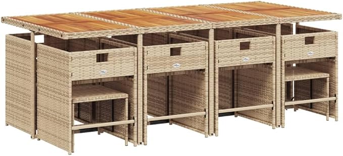 13 Piece Patio Dining Set with Cushions, Space-Saving Foldable PE Rattan Garden Table and Chairs for Outdoor Backyard Deck Furniture