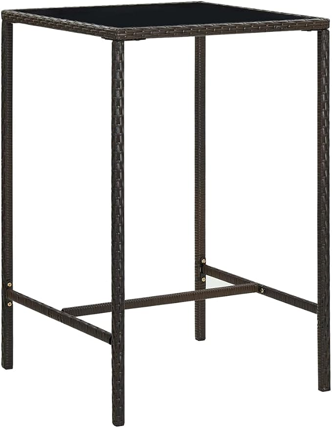 Outdoor Bar Table 27.6 x 27.6 x 43.3 inch Brown PE Rattan Patio Bistro Cocktail Table with Tempered Glass Top and Steel Frame Weather-Resistant for Garden Balcony Backyard Porch