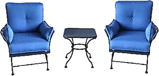 Four Seasons Courtyard Uptown 3 Piece Outdoor Bistro Patio Furniture Set with 2 Cushioned Metal Garden Chairs and Square Table for Front Porch Seating