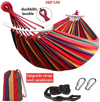 Outdoor Hammock Portable Garden Hammock Sports Home Travel Camping Swing Canvas Stripe Hang Bed Hammock Double Single People (260x150 red Upgrade)