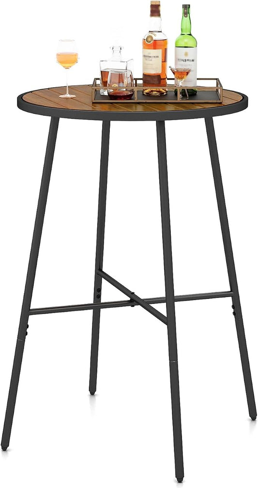 Giantex 41-inches Patio Bar Table, Acacia Wood Pub Table with Heavy-Duty Metal Frame, X-Shaped Support Bars, Adjustable Foot Pads, Round Cocktail Tables for Outdoor, Bistro, Balcony, Gathering
