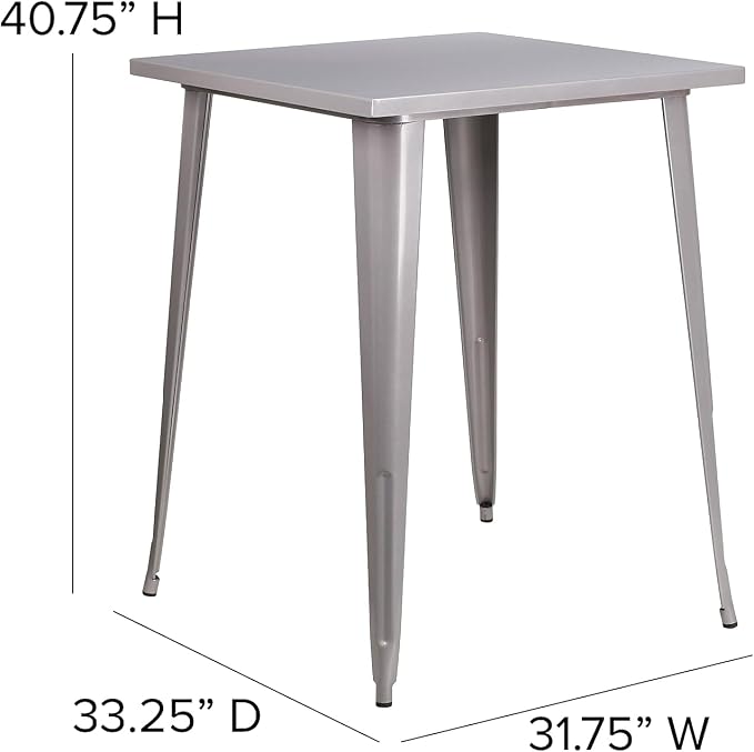 Flash Furniture Nolan Commercial Grade 31.5" Square Silver Metal Indoor-Outdoor Bar Height Table