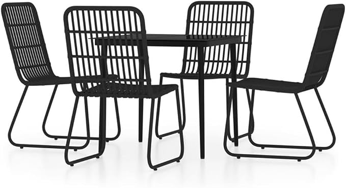 BOWERY HILL 5-Piece Powder-Coated Steel Patio Dining Set, Black Finish, UV-Resistant, Compact Square Table 31.5x31.5 in, Durable Lightweight Outdoor Furniture for Garden, Terrace, or Balcony