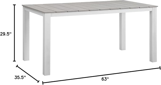 Modway Maine Aluminum Outdoor Patio 63" Dining Table in White Light Gray